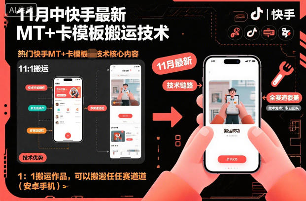 11月中快手最新MT+卡模板搬运技术，1：1搬运作品，可以搬运任何赛道（安卓手机）网赚项目-副业赚钱-互联网创业-资源整合白嫖の网赚