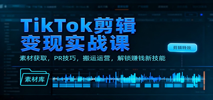 TikTok剪辑变现实战课：素材获取，PR技巧，搬运运营，解锁赚钱新技能网赚项目-副业赚钱-互联网创业-资源整合白嫖の网赚