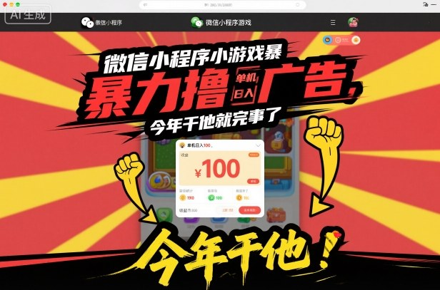 微信小程序小游戏暴力撸广告，单机日入100，今年干他就完事了-元界资源网