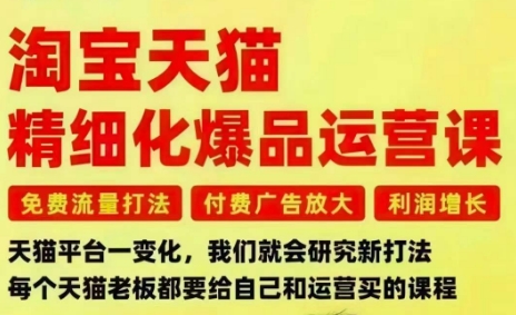 淘宝天猫精细化爆品运营课，免费流量打法-付费广告放大-利润增长-三大核心痛点，一次全部解决网赚项目-副业赚钱-互联网创业-资源整合白嫖の网赚