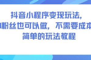 抖音小程序变现玩法，0粉丝也可以做，不需要成本，简单的玩法教程