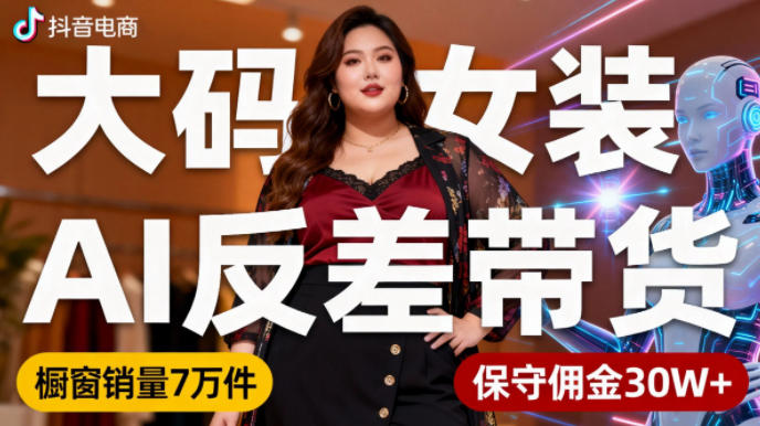 抖音小众赛道，大码女装AI反差带货，不用直播，每天6条作品，橱窗卖7万件，保守佣金30W+网赚项目-副业赚钱-互联网创业-资源整合白嫖の网赚