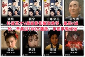 抖音某大V最新影视解说教学，基础+进阶，单条过100万播放，手把手教你做