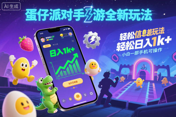 蛋仔派对手游全新玩法，轻松日入1k+，风口信息差玩法，当天见收益，小白一部手机可操作网赚项目-副业赚钱-互联网创业-资源整合白嫖の网赚