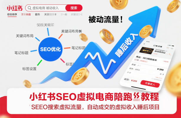 小红书SEO虚拟电商陪跑教程，实现seo搜索被动流量，自动成交的被动收入睡后项目网赚项目-副业赚钱-互联网创业-资源整合白嫖の网赚