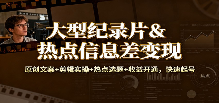 大型纪录片&热点信息差变现：原创文案+剪辑实操+热点选题+收益开通，快速起号网赚项目-副业赚钱-互联网创业-资源整合白嫖の网赚