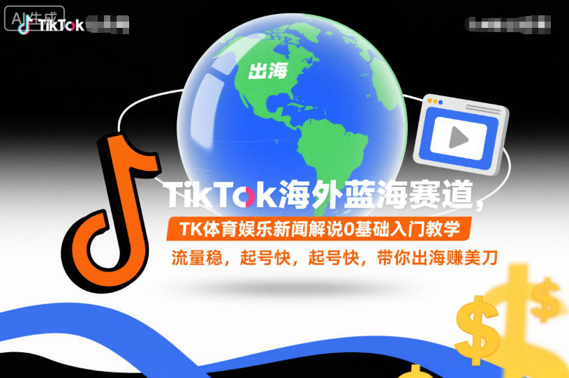 TikTok海外蓝海赛道，TK体育娱乐新闻解说0基础入门教学，流量稳，起号快，带你出海賺美刀网赚项目-副业赚钱-互联网创业-资源整合白嫖の网赚