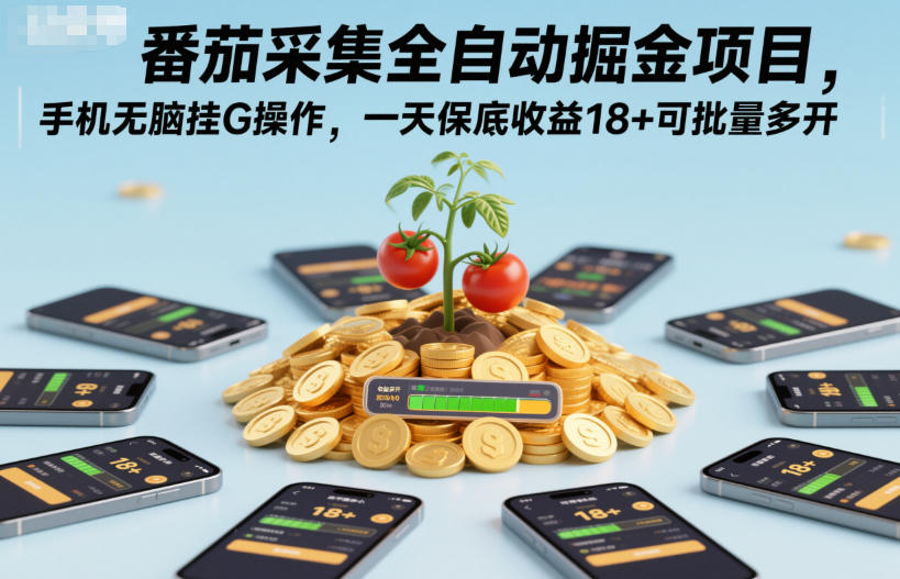 番茄采集全自动掘金项目，手机无脑挂G操作，一天保底收益18+可批量多开【揭秘】网赚项目-副业赚钱-互联网创业-资源整合白嫖の网赚