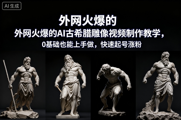 外网火爆的AI古希腊雕像视频制作教学，0基础也能上手做，快速起号涨粉网赚项目-副业赚钱-互联网创业-资源整合白嫖の网赚