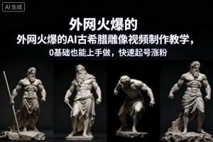 外网火爆的AI古希腊雕像视频制作教学，0基础也能上手做，快速起号涨粉