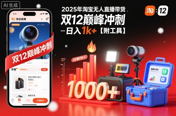 2025年淘宝无人直播带货，冲刺双12，日入1k+【附工具】【揭秘】网赚项目-副业赚钱-互联网创业-资源整合白嫖の网赚