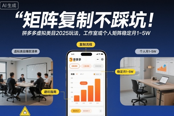 矩阵复制不踩坑！拼多多虚拟类目2025玩法，工作室或者个人矩阵稳定月1-5W【揭秘】网赚项目-副业赚钱-互联网创业-资源整合白嫖の网赚