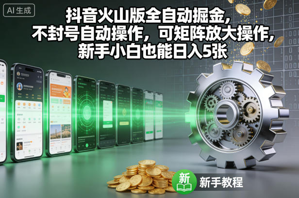 抖音火山版全自动掘金，不封号自动操作，可矩阵放大操作，新手小白也能日入5张【揭秘】网赚项目-副业赚钱-互联网创业-资源整合白嫖の网赚