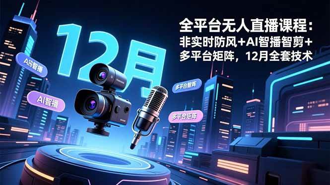 （16754期）全平台无人直播课程：非实时防风＋AI智播智剪＋多平台矩阵，12月全套技术网赚项目-副业赚钱-互联网创业-资源整合白嫖の网赚