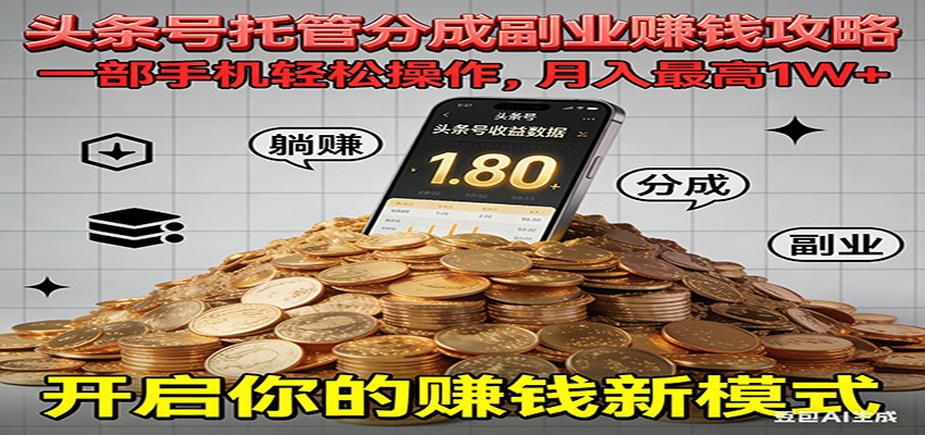 全程托管今日头条，一部手机就可以开干，最高躺赚1W+网赚项目-副业赚钱-互联网创业-资源整合白嫖の网赚