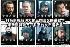 抖音影视解说大佬三国演义解说教学,条条点赞破万,多平台发布撸收益