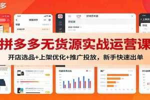 拼多多无货源实战运营课：开店选品+上架优化+推广投放，新手快速出单