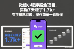 微信小程序掘金项目，实操7天賺了1.7k+，有手机就能做，操作简单一看就懂【揭秘】