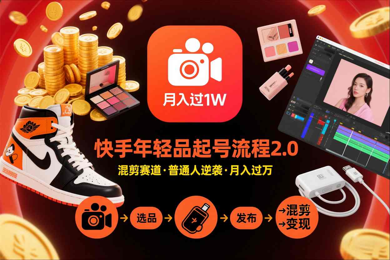快手短视频带货年轻品起号流程2.0，快手年轻品混剪赛道，普通人也能月入过1W网赚项目-副业赚钱-互联网创业-资源整合白嫖の网赚
