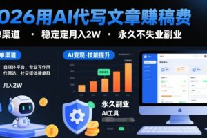 2026用AI代写文章賺稿费，提供接单渠道，稳定月入2W，永久不失业副业