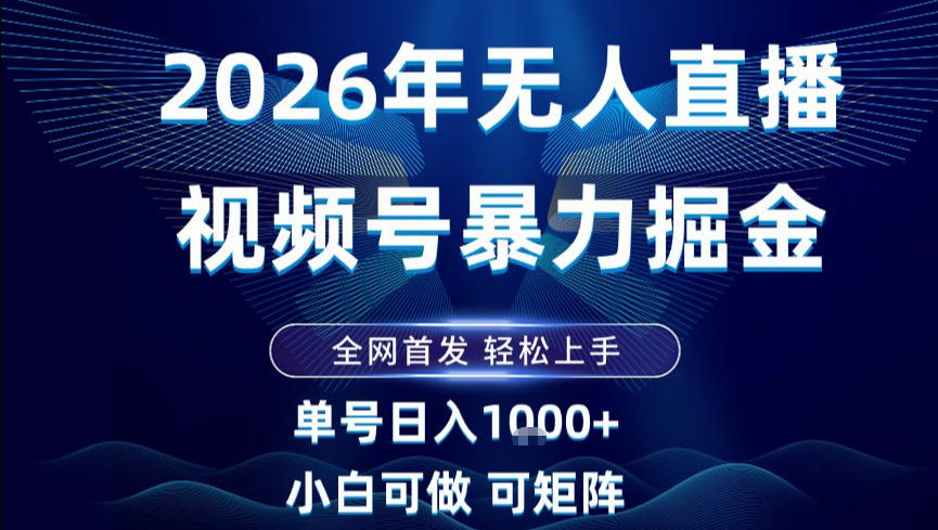 2026最新视频号无人直播掘金，全网首发，小白可以玩，长期稳定日入1k+【揭秘】网赚项目-副业赚钱-互联网创业-资源整合白嫖の网赚