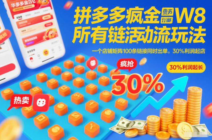 拼多多疯狂活动流玩法，所有链接全部打标，一个店铺矩阵100条链接同时出单，30%利润起店网赚项目-副业赚钱-互联网创业-资源整合白嫖の网赚