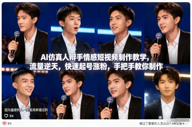 AI仿真人辩手情感短视频制作教学，流量逆天，快速起号涨粉，手把手教你制作网赚项目-副业赚钱-互联网创业-资源整合白嫖の网赚