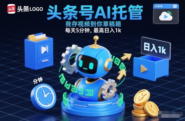 头条号AI托管，我存视频到你草稿箱，每天5分钟，最高日入1k【揭秘】网赚项目-副业赚钱-互联网创业-资源整合白嫖の网赚