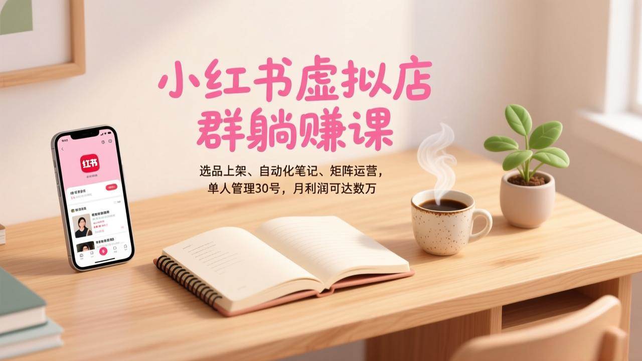 （17072期）小红书虚拟店群躺赚课，选品上架、自动化笔记、矩阵运营，单人管理30号，月利润可达数万网赚项目-副业赚钱-互联网创业-资源整合白嫖の网赚