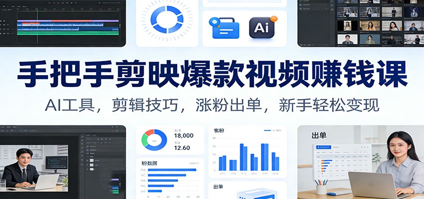 手把手剪映爆款视频赚钱课：AI工具，剪辑技巧，涨粉出单，新手轻松变现网赚项目-副业赚钱-互联网创业-资源整合白嫖の网赚