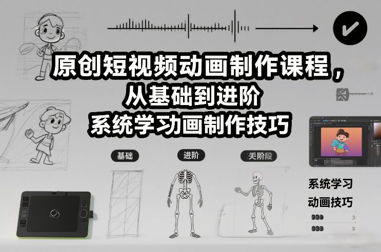 原创短视频动画制作课程，从基础到进阶，系统学习动画制作技巧网赚项目-副业赚钱-互联网创业-资源整合白嫖の网赚