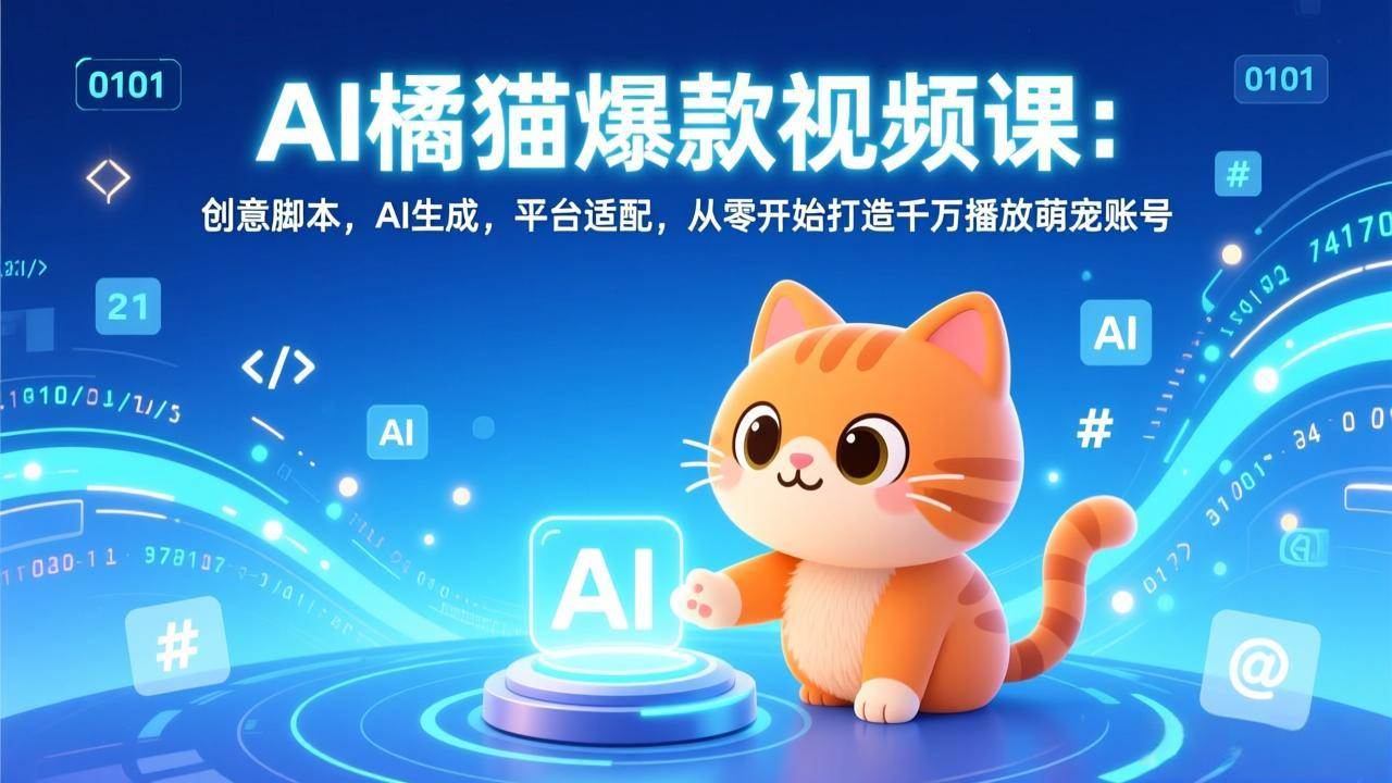 （17091期）AI橘猫爆款视频课：创意脚本，AI生成，平台适配，从零开始打造千万播放萌宠账号网赚项目-副业赚钱-互联网创业-资源整合白嫖の网赚