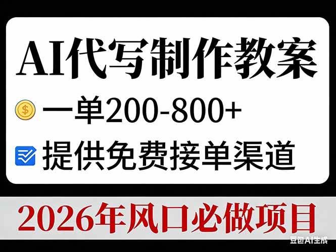 （17096期）AI代写制作教案，一单200-800+，提供免费接单渠道，2026年风口必做项目网赚项目-副业赚钱-互联网创业-资源整合白嫖の网赚