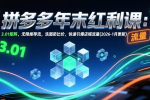 （17100期）拼多多年末红利课：3.01矩阵，无限推荐流，洗图防比价，快速引爆店铺流量(2026-1月更新)