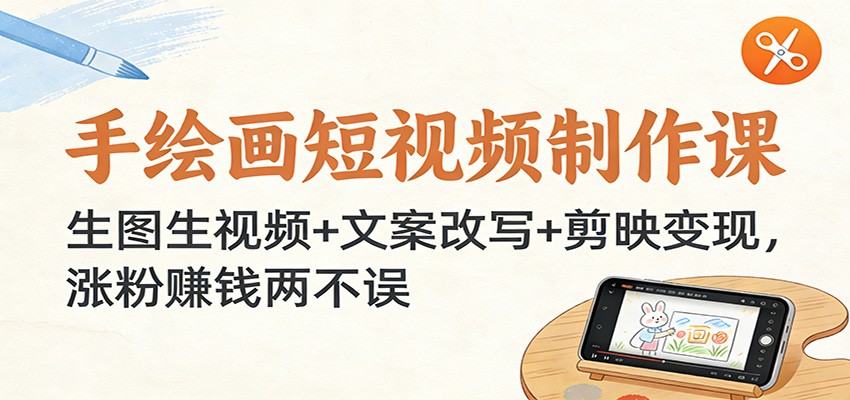 手绘画短视频制作课：生图生视频+文案改写+剪映变现，涨粉赚钱两不误网赚项目-副业赚钱-互联网创业-资源整合白嫖の网赚