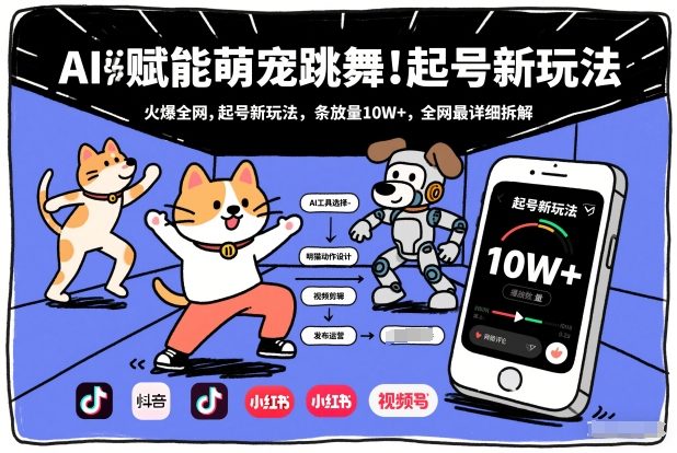AI赋能萌宠跳舞，火爆全网，起号新玩法，条条播放量10W+，全网最详细拆解网赚项目-副业赚钱-互联网创业-资源整合白嫖の网赚