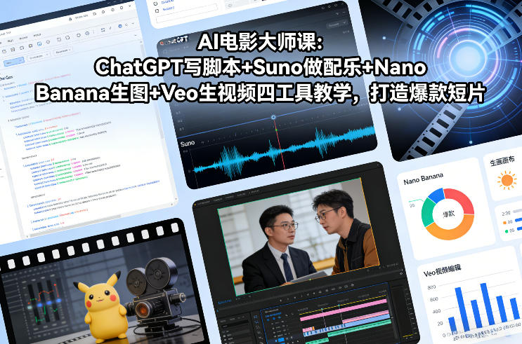 AI电影大师课：ChatGPT写脚本+Suno做配乐+NanoBanana生图+Veo生视频，打造爆款短片网赚项目-副业赚钱-互联网创业-资源整合白嫖の网赚