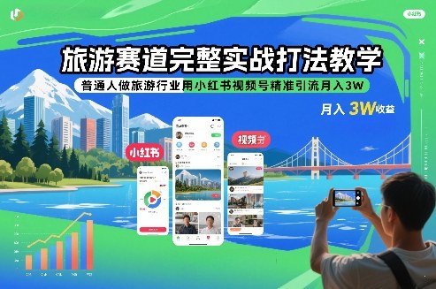 旅游赛道完整实战打法教学，普通人做旅游行业用小红书视频号精准引流月入3W网赚项目-副业赚钱-互联网创业-资源整合白嫖の网赚