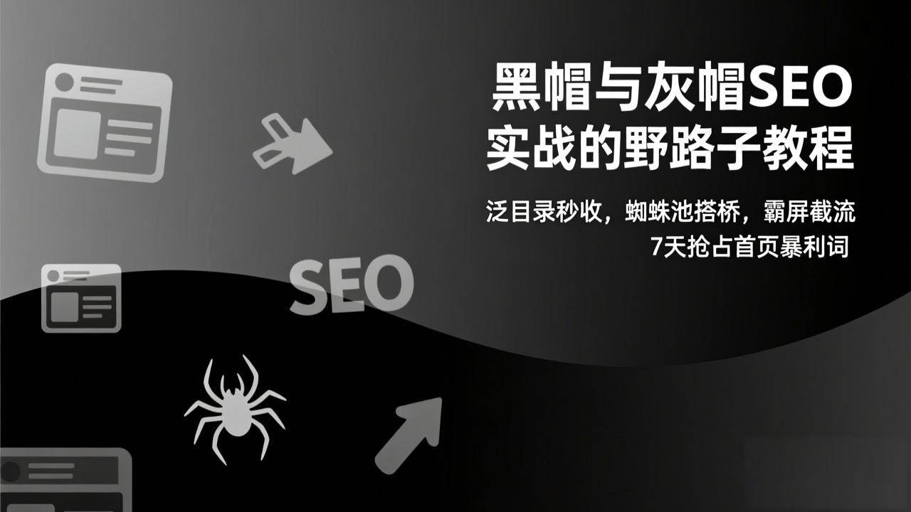 （17125期）黑帽与灰帽SEO实战的野路子教程：泛目录秒收，蜘蛛池搭桥，霸屏截流，7天抢占首页暴利词网赚项目-副业赚钱-互联网创业-资源整合白嫖の网赚