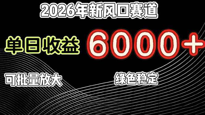 （17135期）2026年新风口赛道，当日6000+以上，可批量放大，月收入20万+，长期绿色稳定的项目网赚项目-副业赚钱-互联网创业-资源整合白嫖の网赚