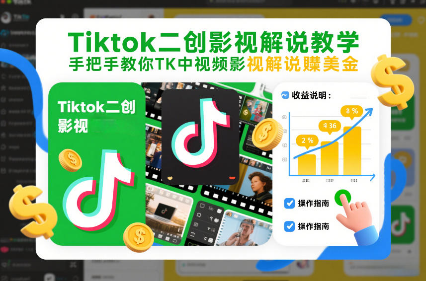 Tiktok二创影视解说教学，手把手教你TK中视频影视解说賺美金（更新26年1月）网赚项目-副业赚钱-互联网创业-资源整合白嫖の网赚
