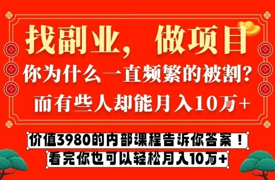 价值3980的网创内部课程，告诉你互联网创业月入10个W的秘密【揭秘】网赚项目-副业赚钱-互联网创业-资源整合白嫖の网赚