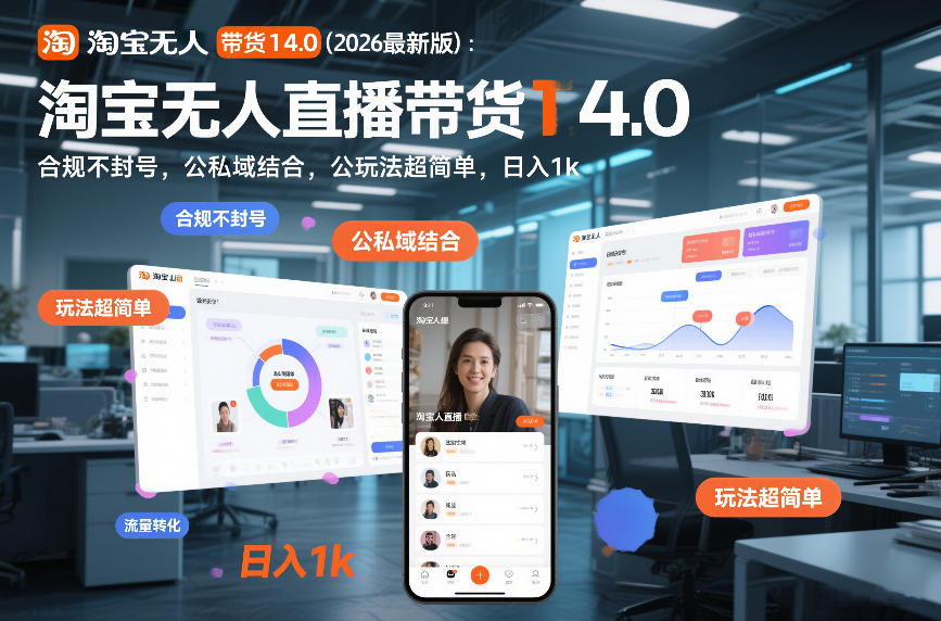 淘宝无人直播带货14.0(2026最新版):合规不封号,公私域结合,玩法超简单,日入1k+【揭秘】网赚项目-副业赚钱-互联网创业-资源整合白嫖の网赚