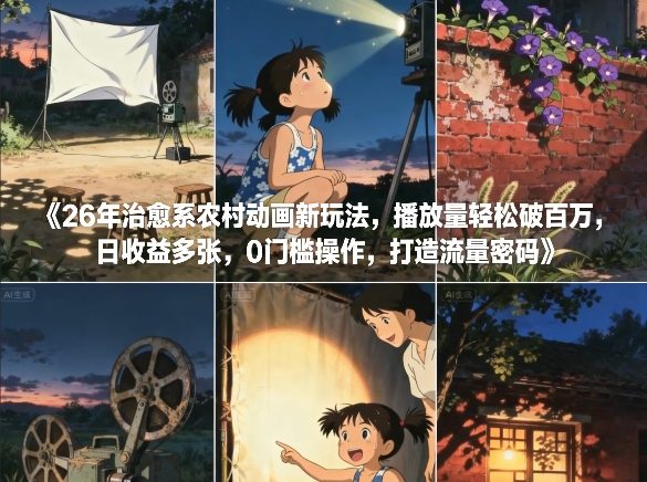 26年治愈系农村动画新玩法，播放量轻松破百万，日收益多张，0门槛操作，打造流量密码网赚项目-副业赚钱-互联网创业-资源整合白嫖の网赚