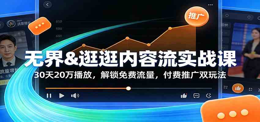 无界&逛逛内容流实战课：30天20万播放，解锁免费流量，付费推广双玩法网赚项目-副业赚钱-互联网创业-资源整合白嫖の网赚