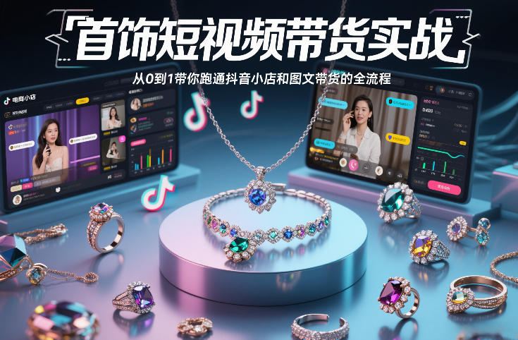 首饰短视频带货实战，从0到1带你跑通抖音小店和图文带货的全流程网赚项目-副业赚钱-互联网创业-资源整合白嫖の网赚
