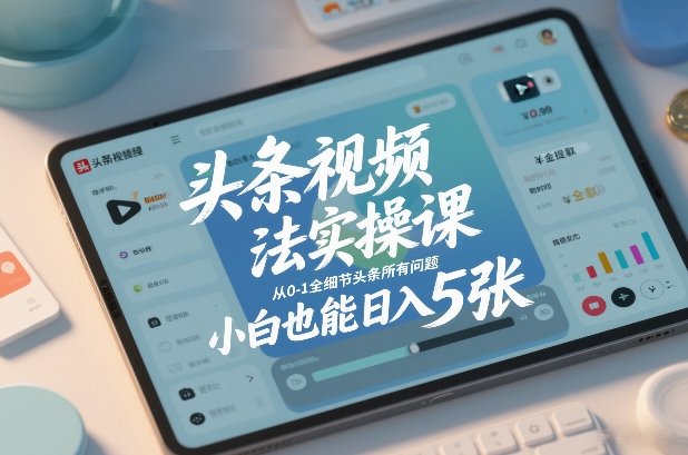 头条视频玩法实操课，从0-1全细节头条所有问题，小白也能日入5张网赚项目-副业赚钱-互联网创业-资源整合白嫖の网赚