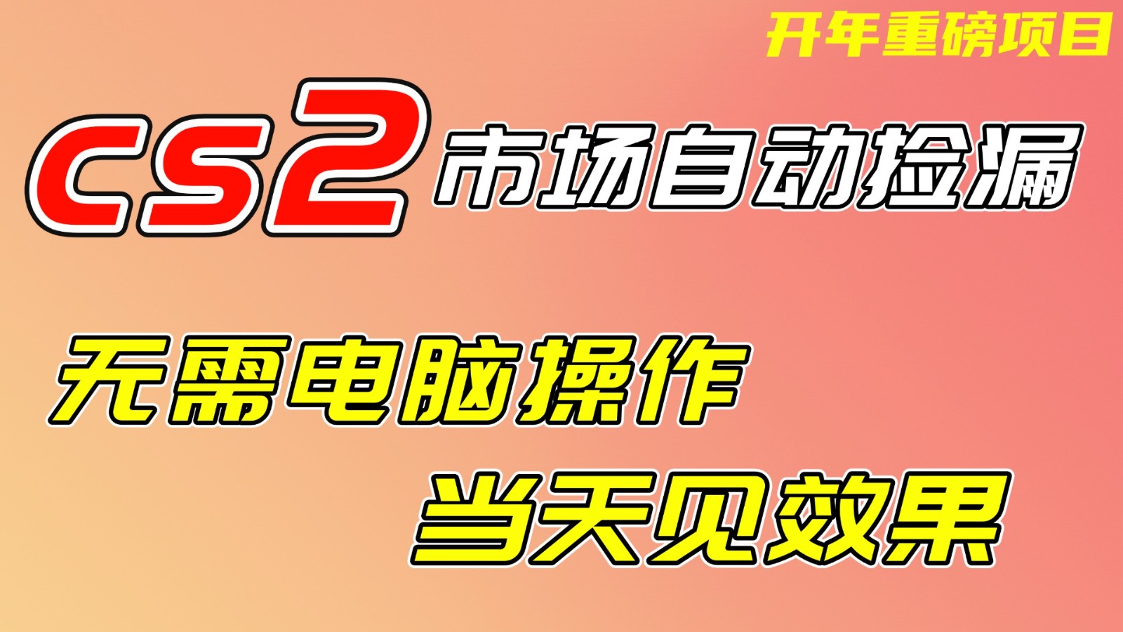 CS2市场挂机项，无需电脑操作，无需进入游戏，当天见效果，支持任何形式验证网赚项目-副业赚钱-互联网创业-资源整合白嫖の网赚