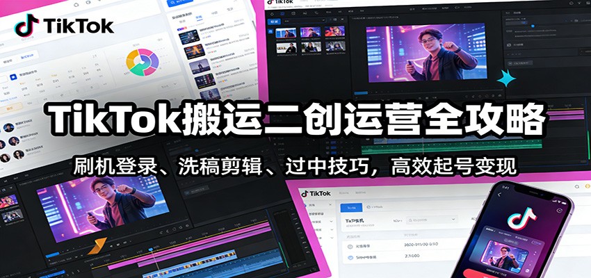 TikTok搬运二创运营全攻略：刷机登录、洗稿剪辑、过中技巧，高效起号变现网赚项目-副业赚钱-互联网创业-资源整合白嫖の网赚