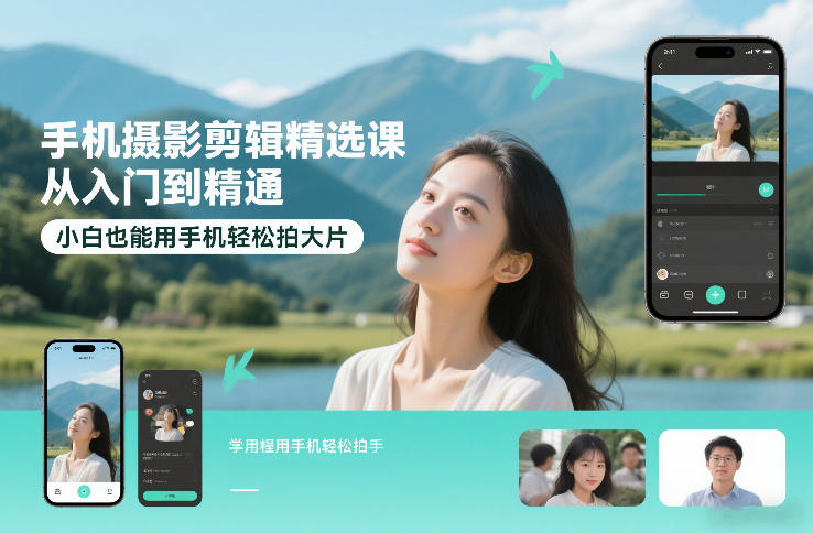 手机摄影剪辑精选课，从入门到精通，小白也能用手机轻松拍大片网赚项目-副业赚钱-互联网创业-资源整合白嫖の网赚